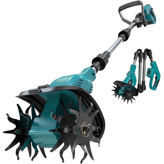 Golyzmt Cordless Electric Garden Tiller Cultivator, 21V 600W Brushless Motor Lightweight Soil Digger for Raised Beds, Weedi