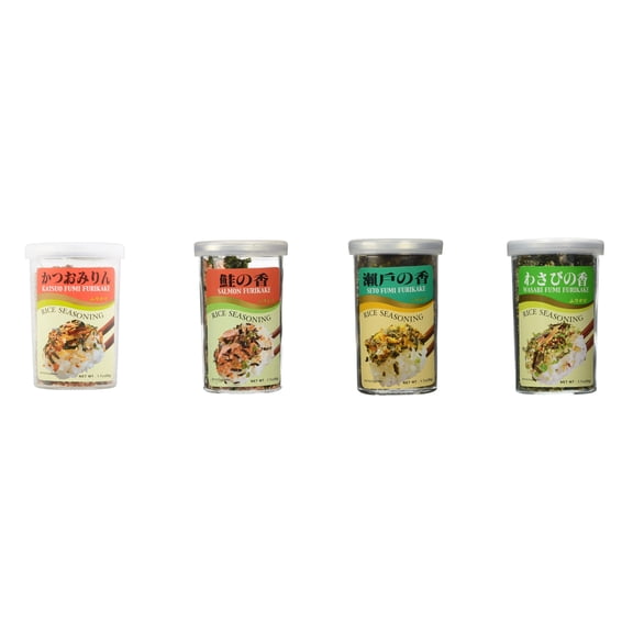 Ajishima JFC Rice Seasoning Fumi Furikake 4 Flavor Mixed Bundle (Katsuo,Salmon,Seto,Wasabi) Plus NineChef Brand Long Handle Coffee Spoon