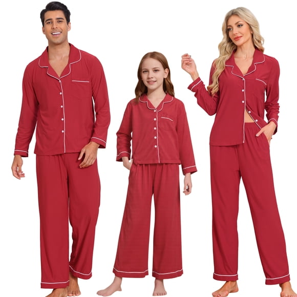 Conjunto de pijama navideño a juego para mujeres INSPIRE CHIC, con parte superior de botón de manga larga y pantalones con cintura elástica, conjunto de lounge para las fiestas L rojo para hombres