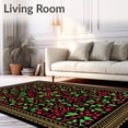 thumbnail image 2 of ODIKA 2'x3' Machine Washable Non-Slip Area Rug, Vintage Inspired Holly Leaf and Berry Decorative Floor Cover High Traffic Rug with Pad, Black, 746163, 2 of 8
