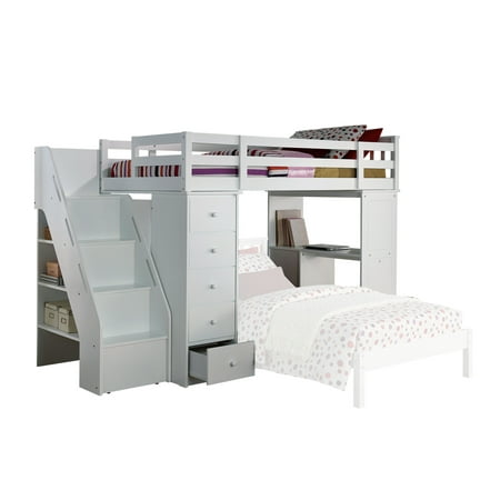 ACME Freya Loft Bed and Bookcase Ladder in White Solid (Best Loft Ladder Kit)