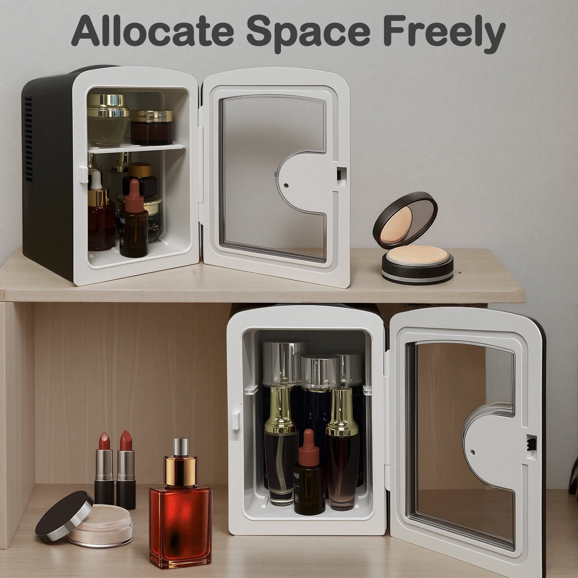 4L/6Can Mini Fridge，Portable Skincare Refrigerator with Transparent Window and Chrome Handle