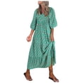 thumbnail image 1 of Robe de Mode pour Femmes Imprimé Boho Manches Mi-Longues Robe Col en V Bretelles Robe Ample Robe Longue Robe de Vacances, 1 of 6