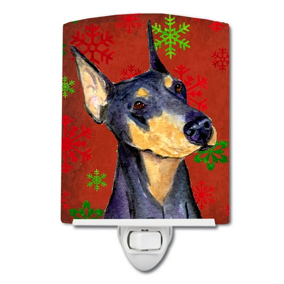 Caroline's Treasures SS4702CNL Doberman Red and Green Snowflakes Holiday Christmas Ceramic Night Light, 6x4x3",
