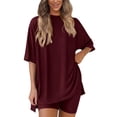 thumbnail image 1 of Set de salón Outfit PRETTYGARDEN de 2 piezas para mujer 2025, color rojo vino, 1 of 6
