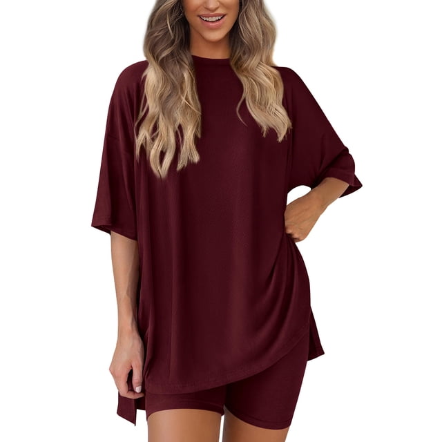 Set de salón Outfit PRETTYGARDEN de 2 piezas para mujer 2025, color rojo vino