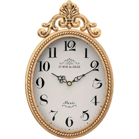 Small French Retro Decorative Wall Clock, Antique Gold Vintage Oval Style,Silent Battery Operated Boho Decor Wall Clocks for Farmhouse,Kitchen,Bedroom,Bathroom(10.4 H x 6.7 W)