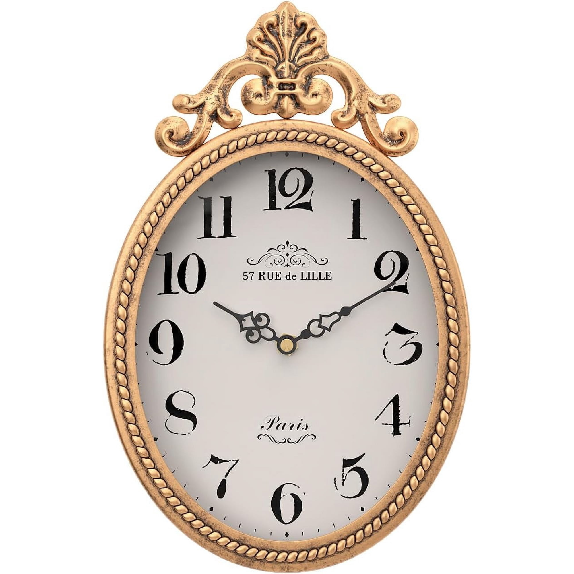 Small French Retro Decorative Wall Clock, Antique Gold Vintage Oval Style,Silent Battery Operated Boho Decor Wall Clocks for Farmhouse,Kitchen,Bedroom,Bathroom(10.4 H x 6.7 W)