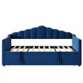 thumbnail image 6 of DRNANLIT Twin Size Upholstered Daybed with Adjustable Height Pop Up Trundle, Beige Day Bed Frame with USB & Type-C Charging Port, 2 Side Pockets, No Box-Spring Needed, Blue, 6 of 8