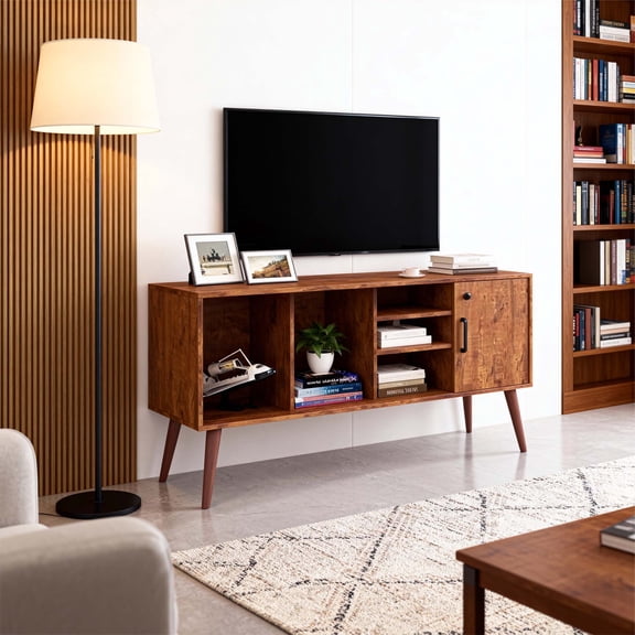 TV Stand for 50-59 Inch TV: Modern Wooden Media Console with Storage & Open Shelves - Sturdy Cabinet for Living Room & Home Office Organizer