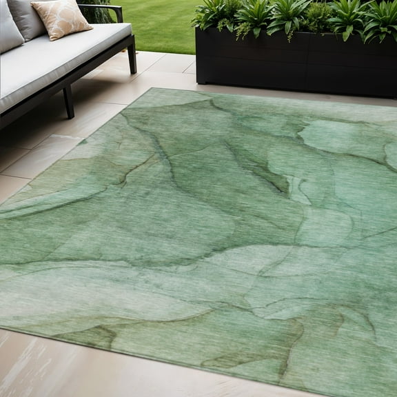 5' X 8' Green And Sage Abstract Washable Indoor Outdoor Area Rug