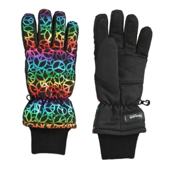 Aquarius Girls Multicolor Rainbow Peace Sign Thinsulate Snow & Ski Gloves L (11-16)