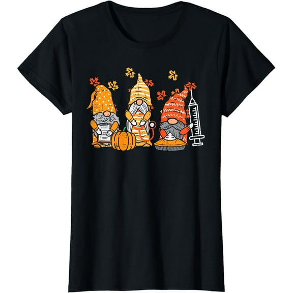 Thanksgiving Nurse Gnomes Fall Scrub Top Autumn RN Women T-Shirt