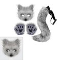 thumbnail image 2 of 3Pcs Animal Cosplay Costume Halloween Animal Foxes Cosplay Set Including Plush Foxes Mask, Tail, Gloves dark gray, 2 of 4
