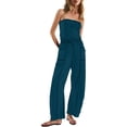 thumbnail image 3 of Tbopshirt Jumpsuits for Women Summer Casual Dressy Strapless Off the Shoulder Wide Leg Pants with Drawstring Pockets, 3 of 9