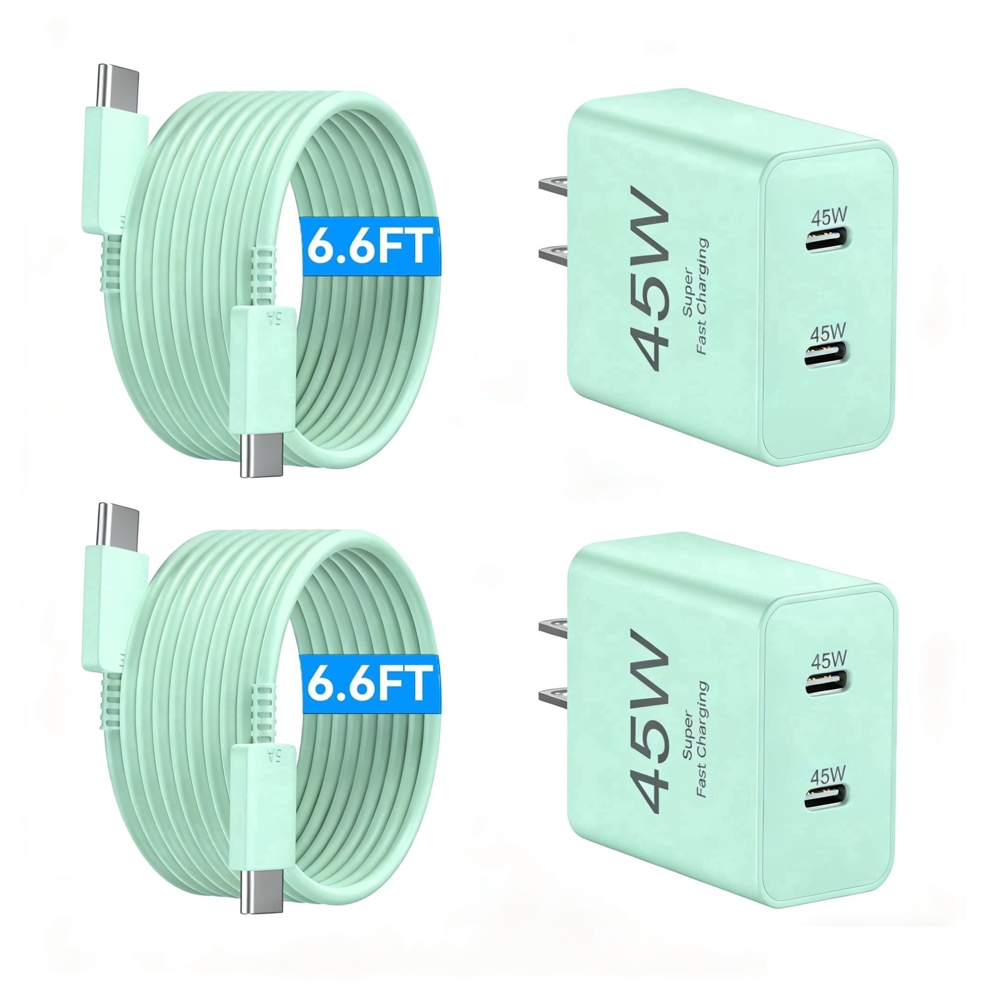 Super Fast Type C Charger Compatible,2-Pack45W Dual Port USB C Android Charger Block with 6.6FT Cable Compatible for Samsung Galaxy S26/S26Ultra/S25/S24/S23Ultra/S23+/S22/S21/S20-mini green