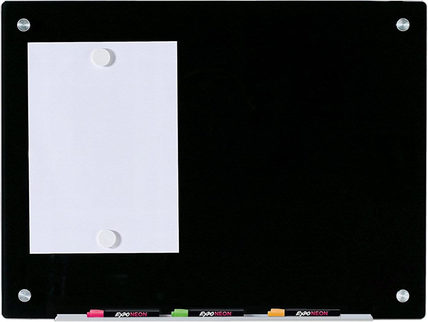 Photo 1 of Magnetic Black Glass Dry-Erase Board Set - 17 3/4 X 23 5/8 - Includes Board, 2 Magnets, and Aluminum Marker Tray