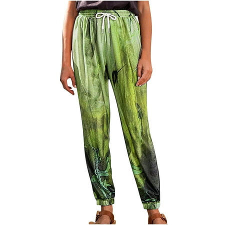 

Dadaria Wide Leg Pants for Women High Waist Printed Straight leg Pants Elastic Waist Sports Wide Leg Pants Green S Female