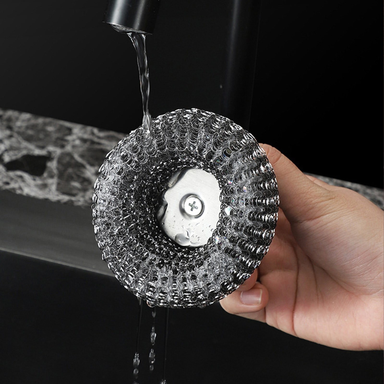 Steel Wool Scrubber with Handle, Heavy Duty Dish Scrubber, Steel Brush for Cleaning Pots, Pans, Grills, Sink (4 Pack)