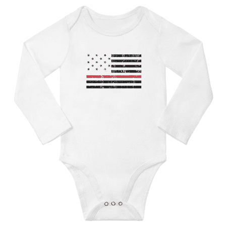 

American Flag Red Line Cute Baby Long Sleeve Clothing Bodysuits Boy Girl Unisex (White 6-12M)