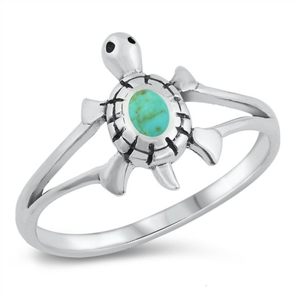 Cute Tiny Turtle Simulated Turquoise Ring .925 Sterling Silver Band Blue CZ Female Size 5