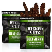Wicked Cutz Premium Tender Beef Jerky, High Quality, Volcanic Jalapeno, 9g Protein, 2.75 oz, 2-Pack
