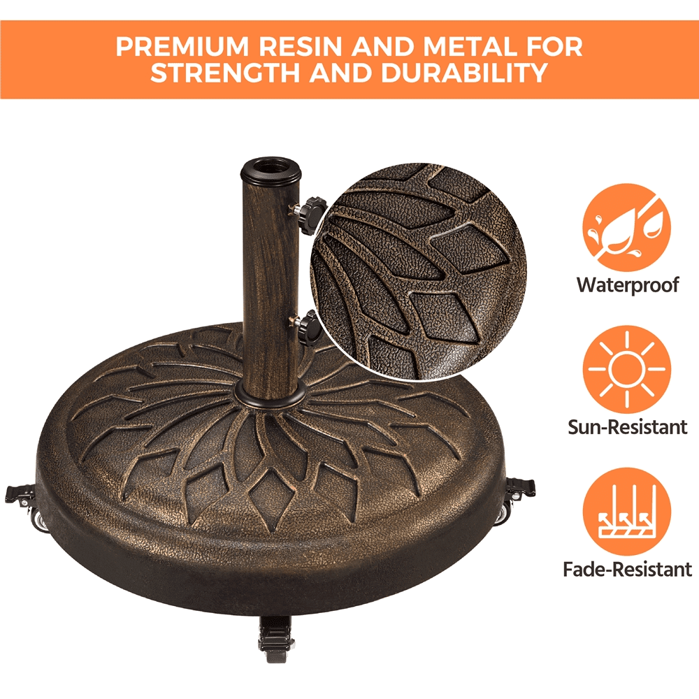 Renwick 20" Heavy Duty Patio Market Umbrella Base with Castors, Bronze