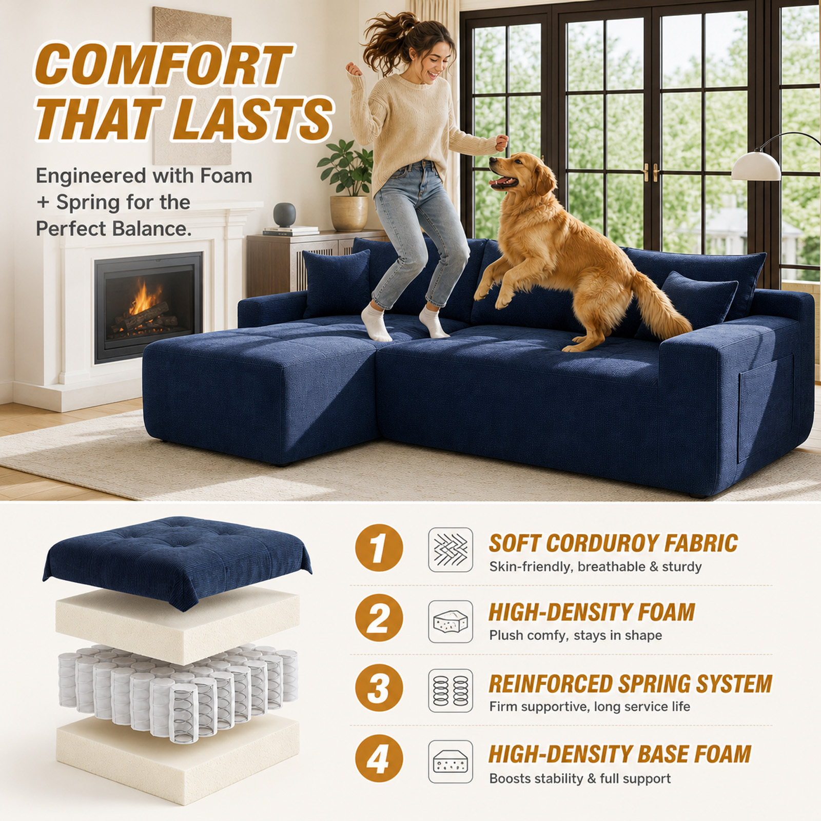 Lunale L-Shaped Modular Sectional Sofa with Chaise, Blue photo 8