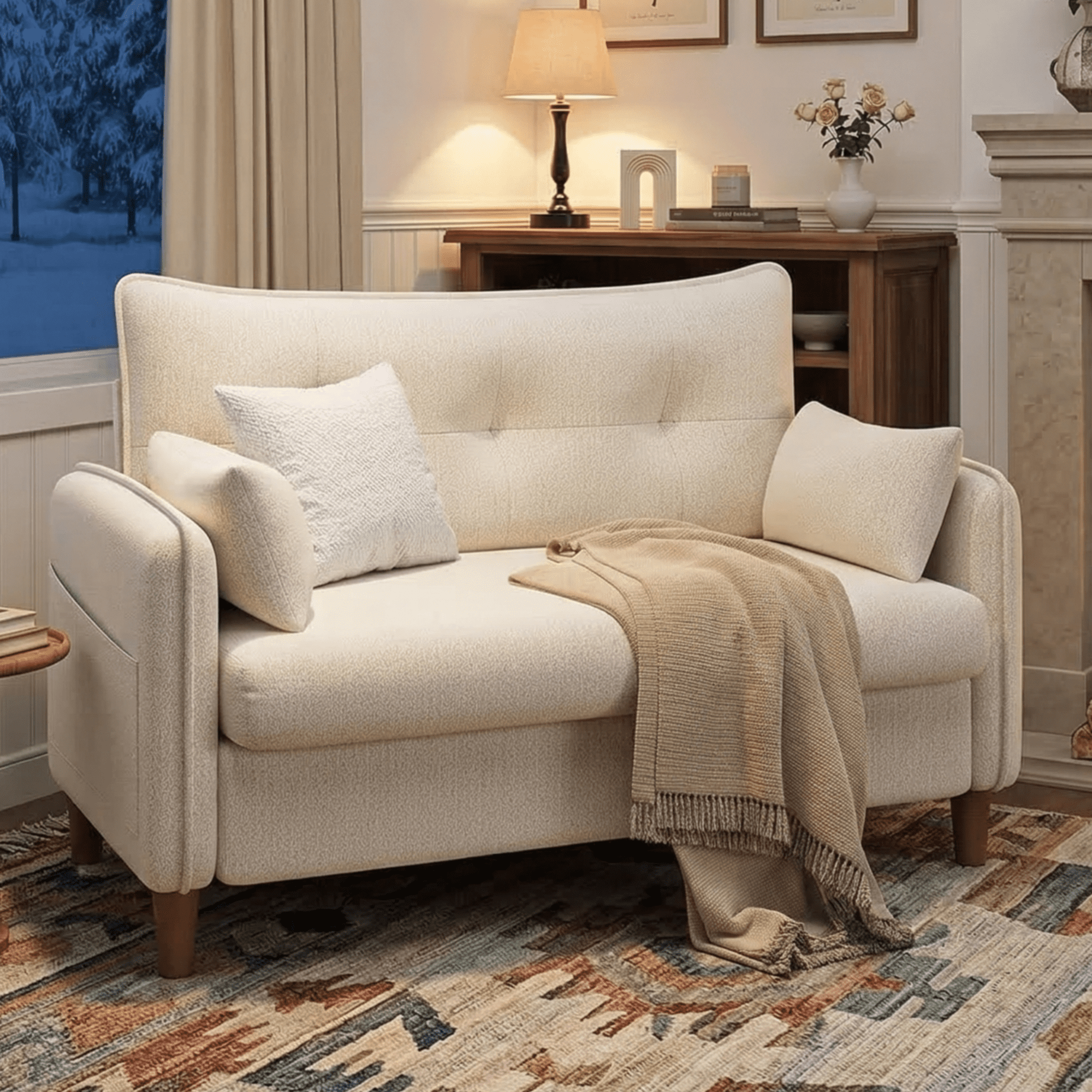 Gacale 50" Loveseat Sofa with Tufted Design, Modern Small Couch for Small Spaces, Compact 2-Seat Fabric Loveseat for Bedroom & Apartment, Beige