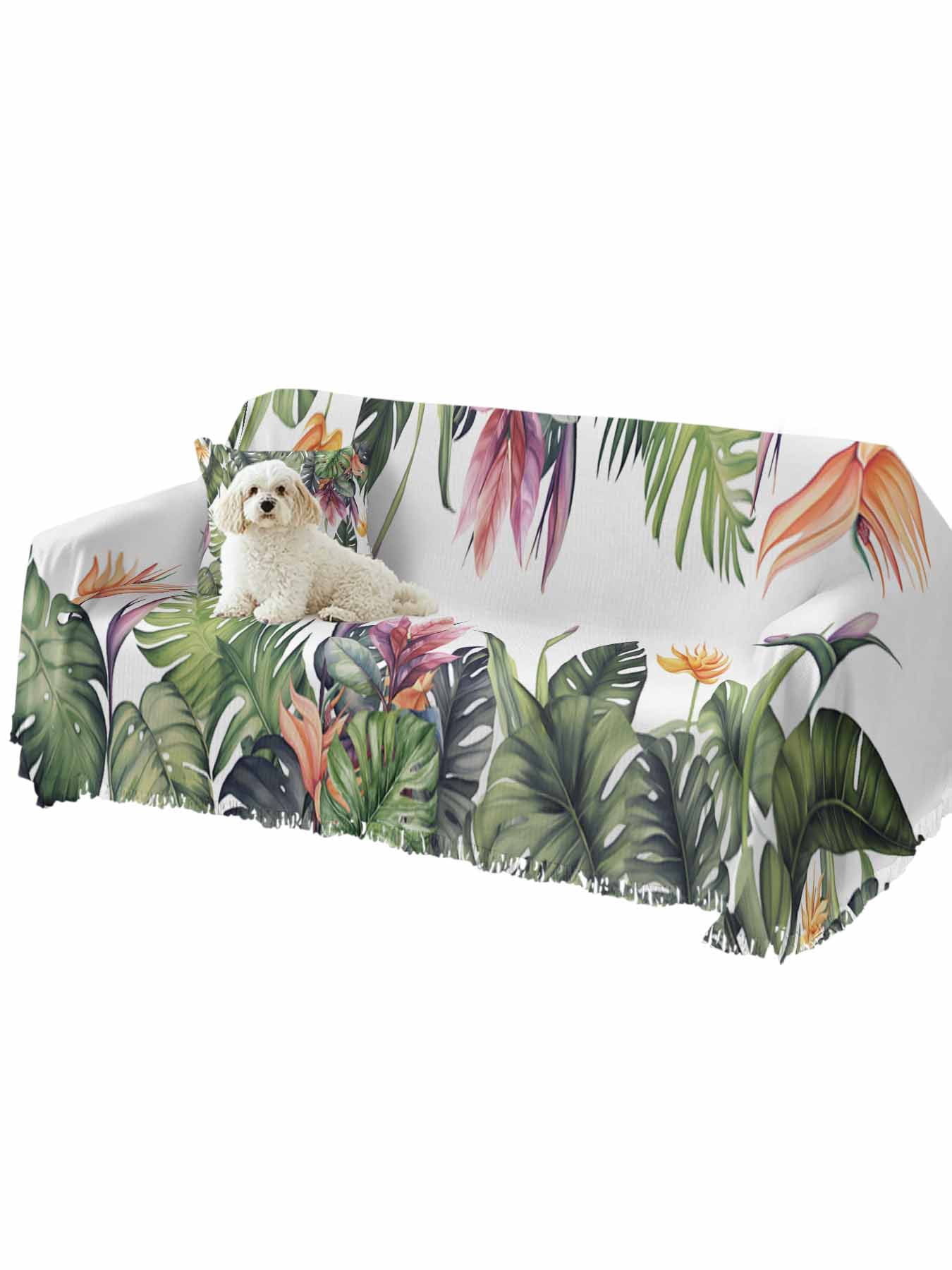 Palm Leaves Couch Cover, Summer Botanical Tropical Plants Sofa Cover Blanket for 3 Cushion Couch,Sectional Sofa Slipcover Furniture Protector for Living Room Bedroom 71''x134''