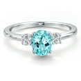 thumbnail image 3 of Gem Stone King 14K White Gold Blue Apatite and White Lab Grown Diamond Engagement Ring for Women | 1.02 Cttw | Oval 7X5MM | Gemstone Birthstone | Size 7, 3 of 6