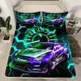 thumbnail image 7 of Manfei Racing Car Full Sheet Sets, Neon Cyan Sheet Set Full, Futuristic Honeycomb Bed Sheets Set Full Size, Super Cozy Room Decoration, 4 Pieces, 7 of 7