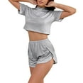 thumbnail image 2 of MGDXOX Split Short Breathable Home Wear Pajama Set Women's Striped Tee Shirts and Shorts Pajamas Set Two Piece Pajamas Sets Gray M, 2 of 3