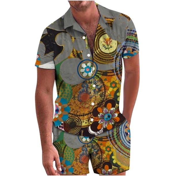 Traje de camisa informal de dos piezas con pantalones cortos de manga corta para hombre Fridja fhjkhfk458594
