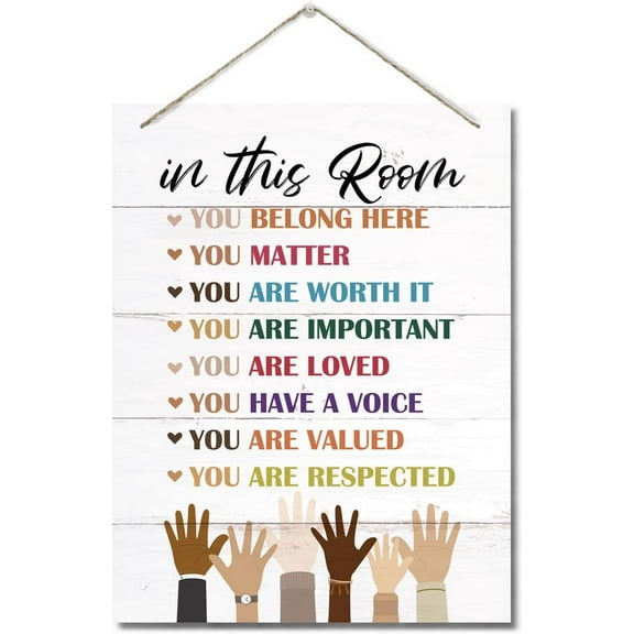 Zomyto Inspirational Diversity Decor Sign, in This Room Watercolor Wall Art Decor, Hanging Printed Wall Plaque Wood Signs 10x8 inch