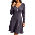 thumbnail image 6 of LEKWK Midi Dresses for Women Ribbed Knit V Neck A-Line Dresses Flowy Elegant Business Casual Office Work Fall Outfits Purple M, 6 of 8