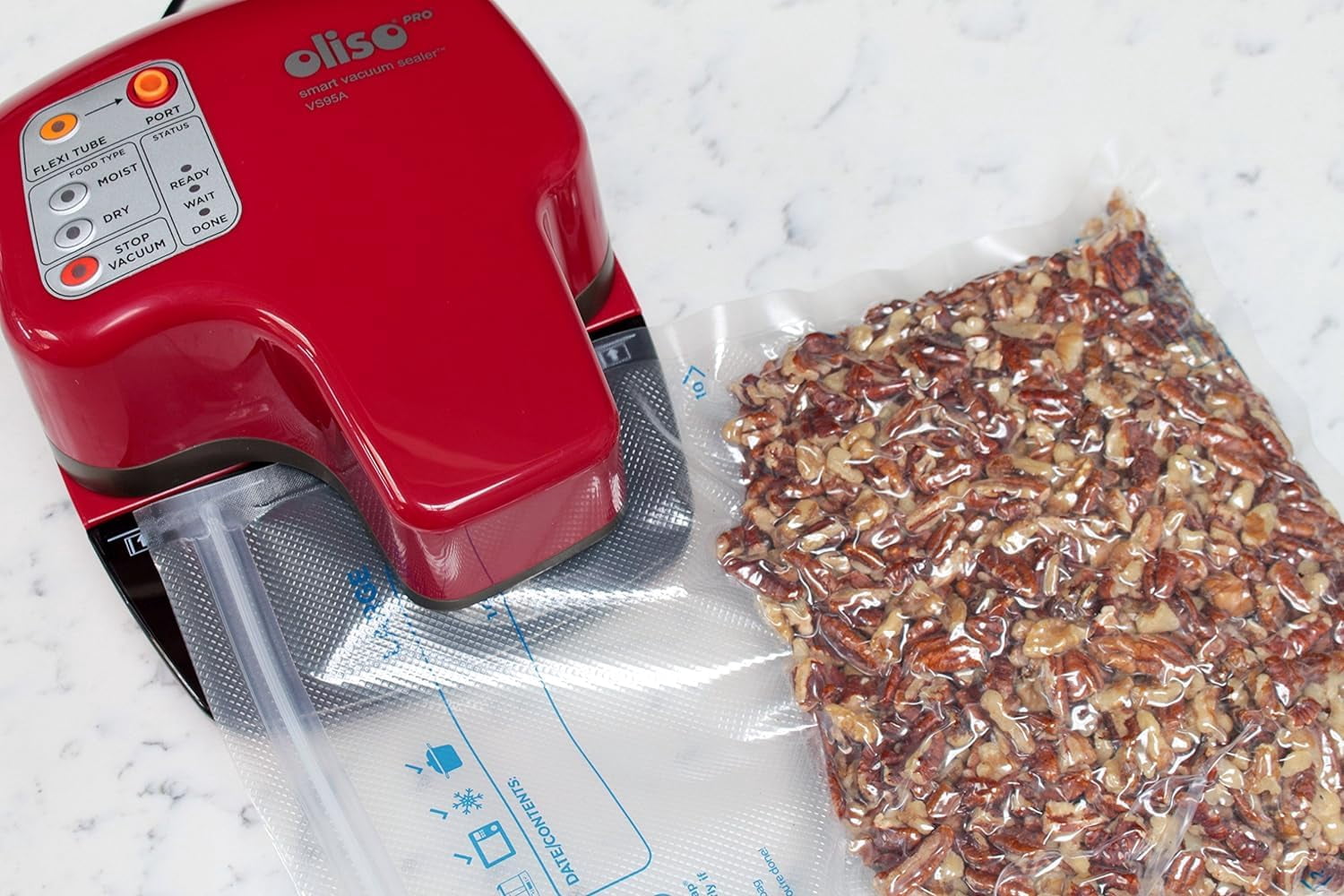 Oliso Pro VS95A Bundle, Smart Vacuum Sealer for Food Storage, with Various Bag Sizes, Red.