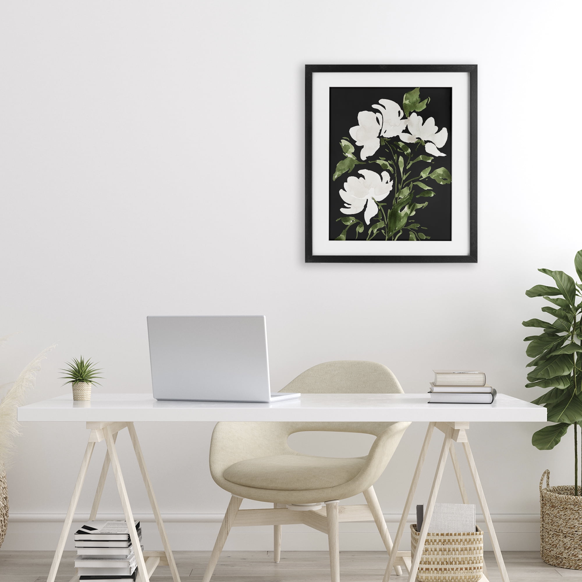 Stupell Industries White Over Black Floral Black Framed Print Under Glass, design by Lucille Price