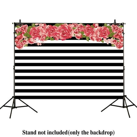 Red Flower Photo - HelloDecor Polyster 7x5ft photography backdrops Black and white stripe red flower rose banner Birthday party wedding bridal shower graduation decoration photo studio booth background photocall