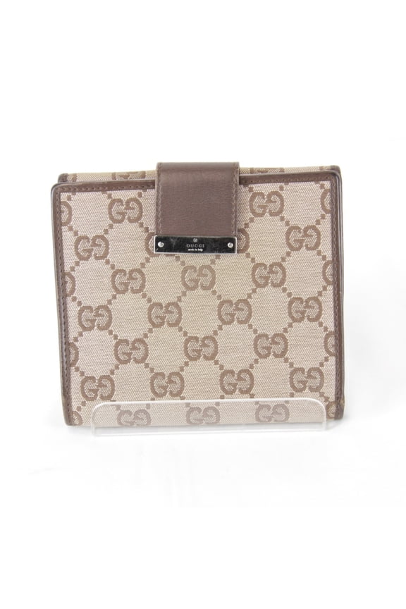 Pre-Owned GUCCI 74209/3661 Bifold Wallet in GG Canvas/Leather, Brown, Women's (Fair)