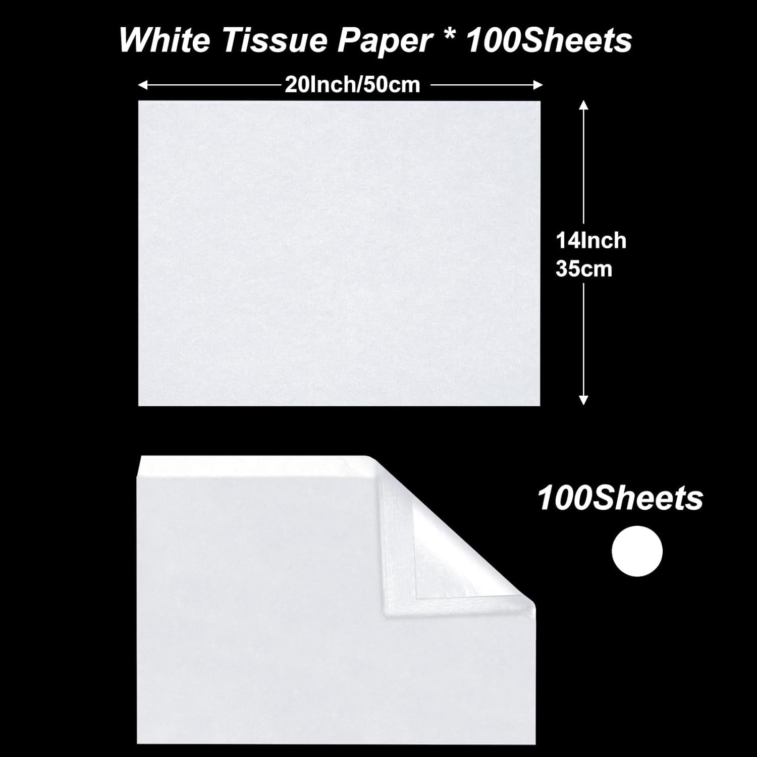 100 Sheets White Tissue Paper 20x14 Inches Tissue Paper for Gift Bags Wrapping Tissue Paper Bulk for DIY Crafts Birthday Baby Shower Festival Holidays Decorative