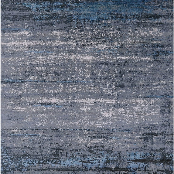 Ahgly Company Indoor Square Mid-Century Modern Purple Navy Blue Oriental Area Rugs, 7' Square