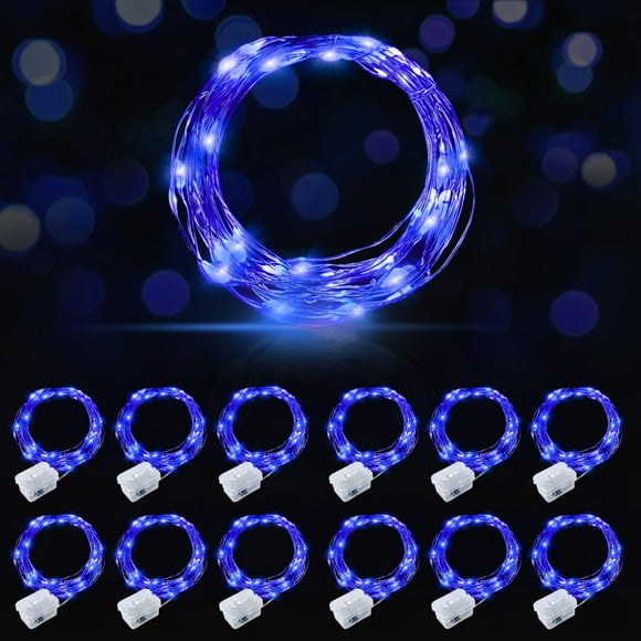 Cadena de luces AIKEI, 12 unidades, 20 LED, 2,1 m, resistentes al agua, azul