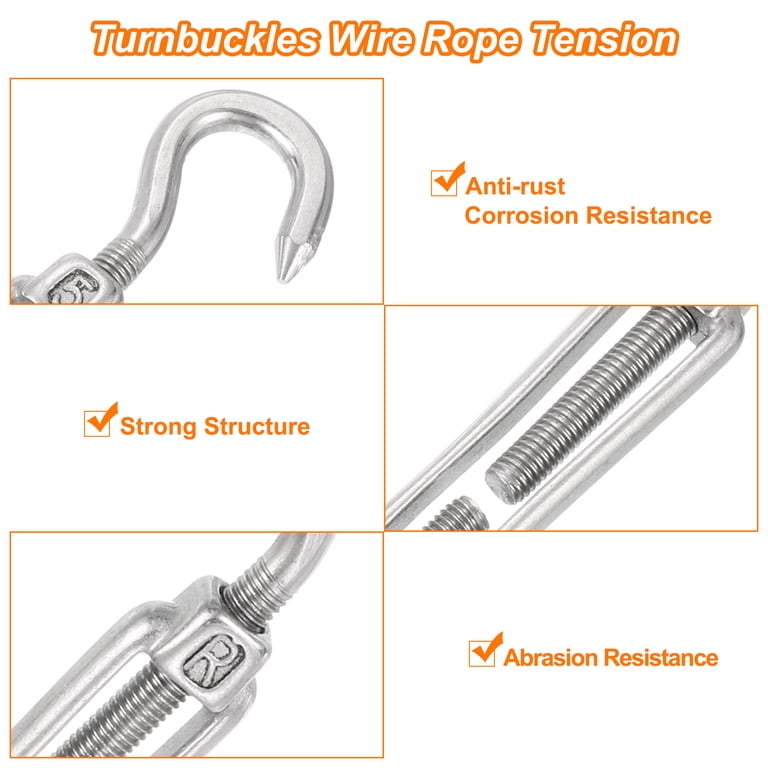 4 Stuks M8 Haak-haak Draaispanner – RVS 304, Voor Het Spannen Van Kabels, Tenten En Zonneschermen
