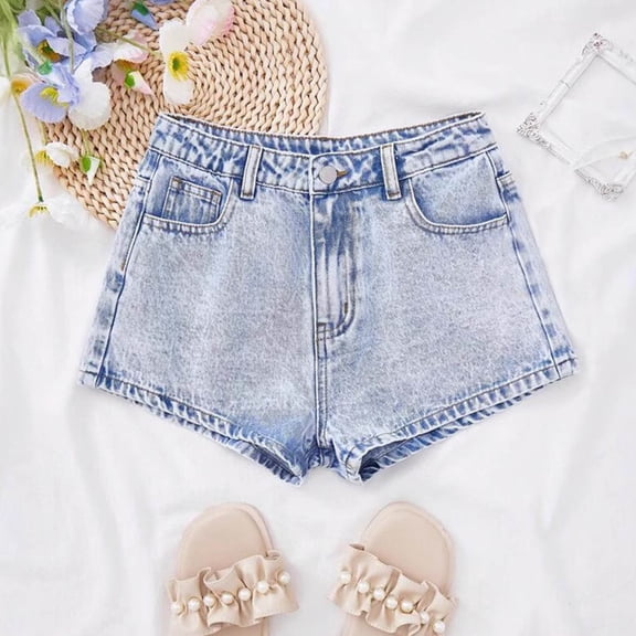 Girls Shorts Size 10-12 4-11Y Little&Big Girls Summer Denim Shorts Elastic Waistband Flower Ripped Jeans
