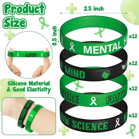 GROBRO7 48 Counts Silicone Bracelets for Mental Health Awareness Month Party Favors