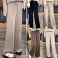 thumbnail image 2 of Quixlent Wool Casual Pants Solid Color Straight Wide Leg Knitting Trousers with Drawstring High Waist Thickened Slacks, 2 of 8