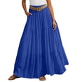 thumbnail image 2 of Maxi Linen Skirts for Women Summer Elastic High Waisted A Line Ruffle Boho Flowy Belted Long Skirt Beach Vacation Clothes, 2 of 6