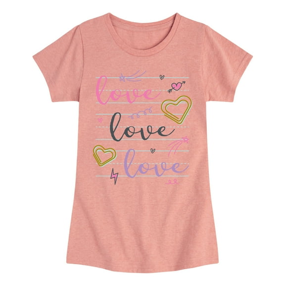 Instant Message - Love Cursive Practice - Toddler & Youth Girls Short Sleeve Graphic T-Shirt