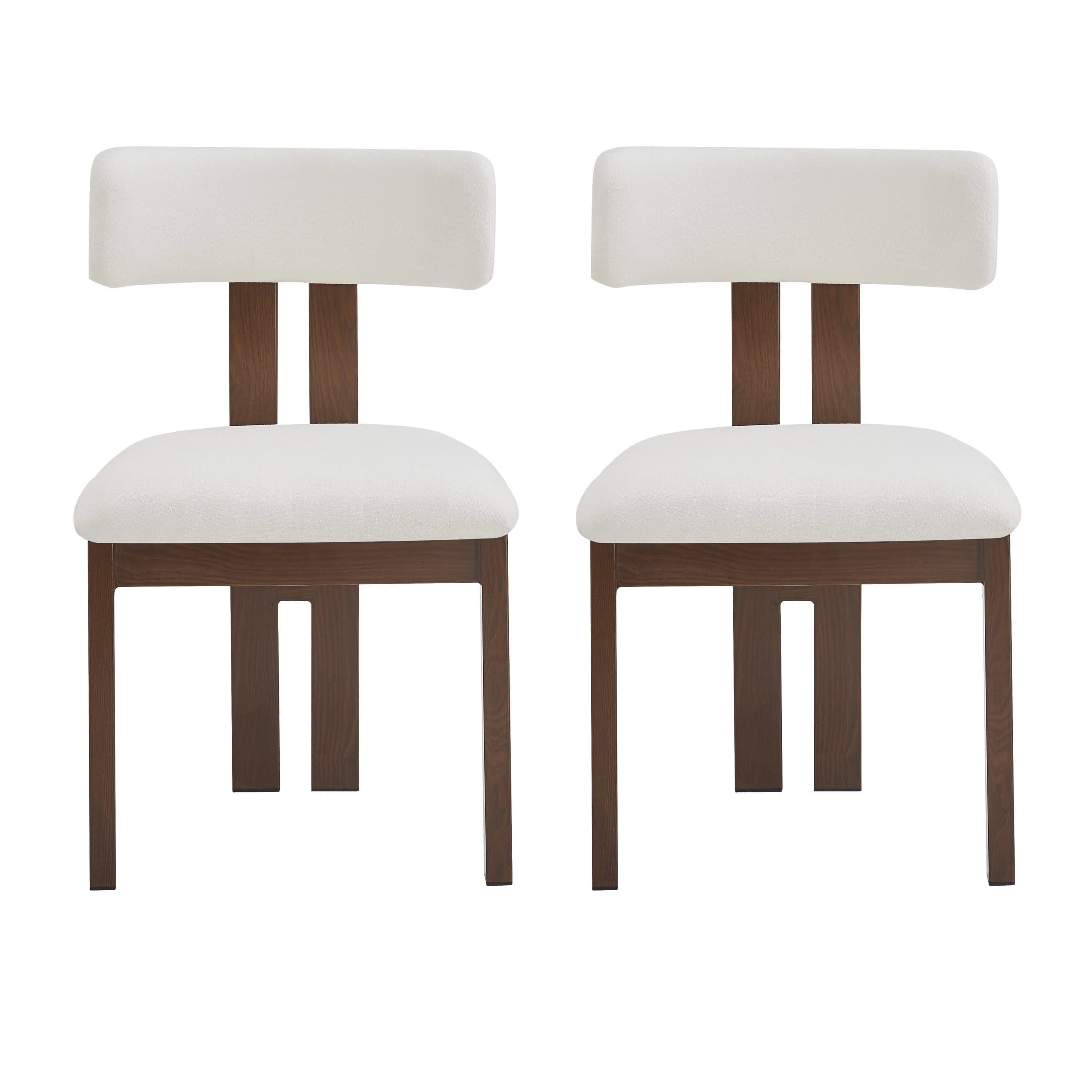 Simplicity Armless Dining Chairs with U-Shaped Seats & Metal Legs, White+Dark Brown, Set of 2